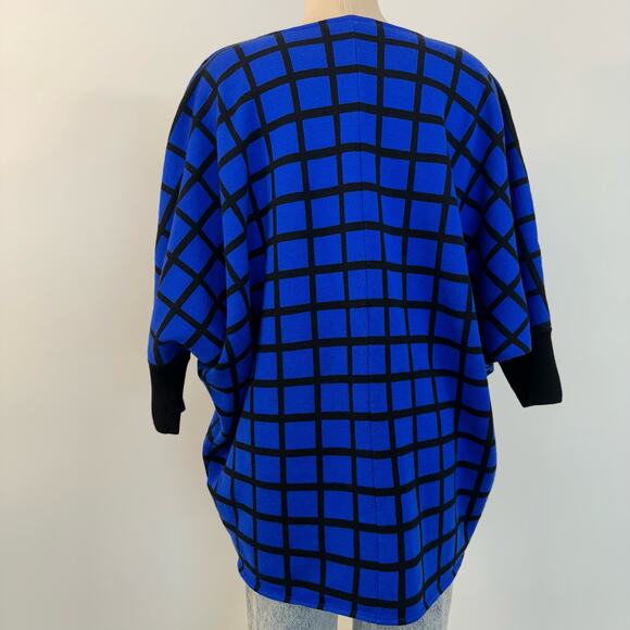 St. John Knit Tunic Royal Blue Black Window-Pane Wool Blend Sweater Size L - Picture 5 of 9